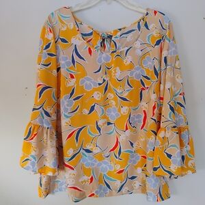 Floral Zac And Rachel Print Women's Blouse Size L Bell Sleeves